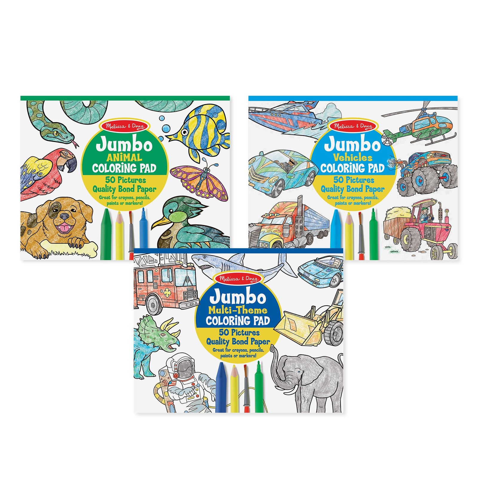 Coloring Pad 3-Pack: Animals, Vehicles, Multi-Theme C0