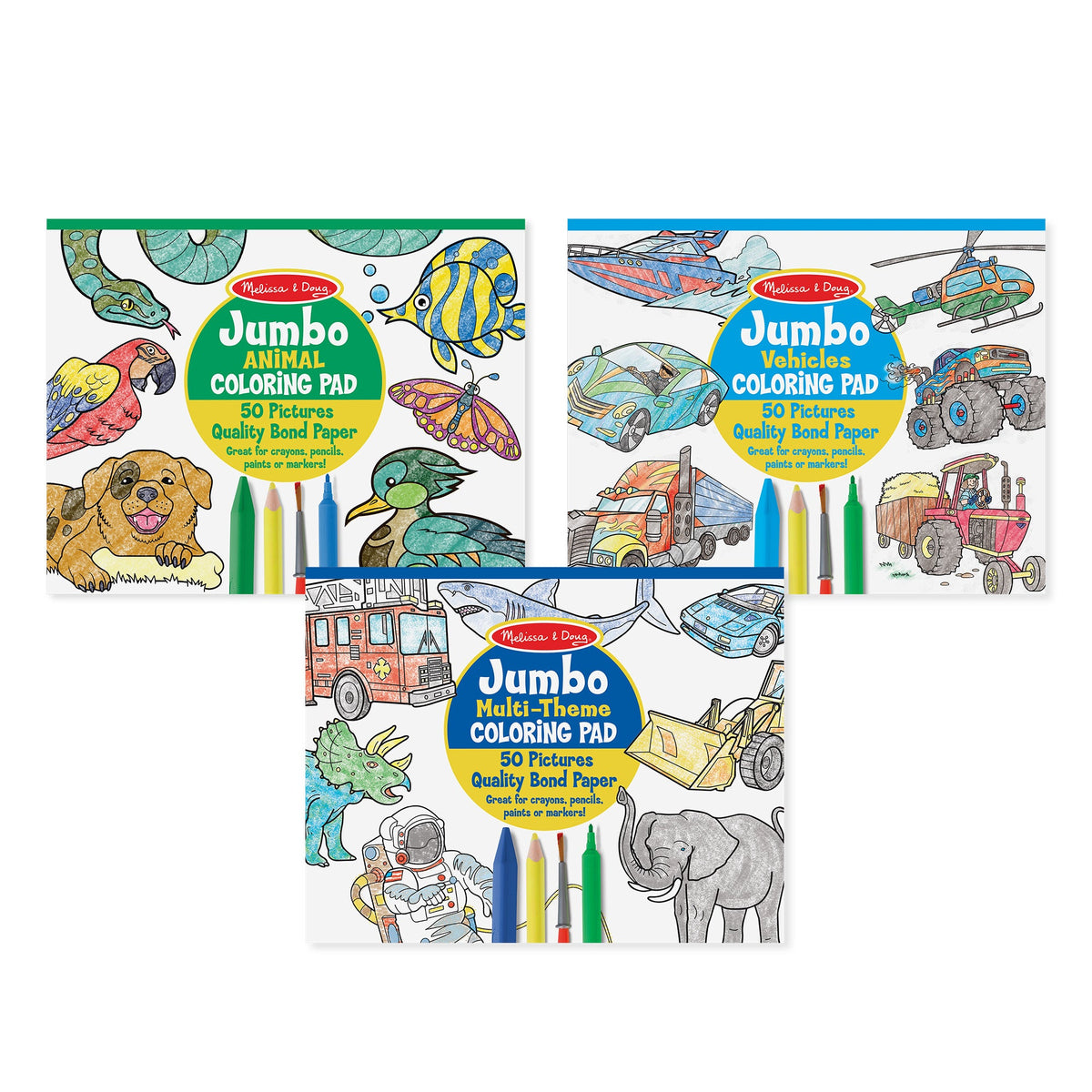Coloring Pad 3-Pack: Animals, Vehicles, Multi-Theme N9