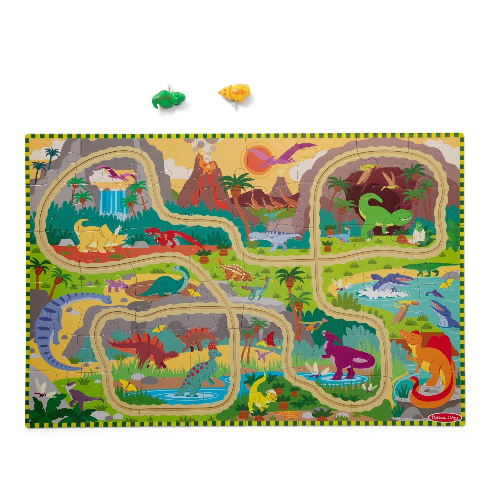 Dinosaur Adventure Tracks Floor Puzzle – 48 Pieces + 2 Wind-Up Dinosaurs V7