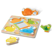 First Play Wooden Touch and Feel Puzzle Peek-a-Boo Pets With Mirror M1