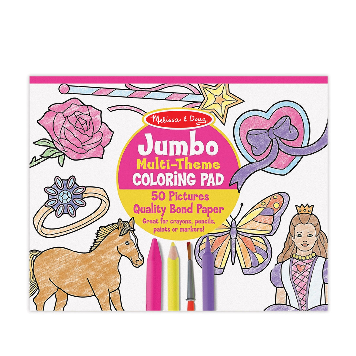 Jumbo 50-Page Kids' Coloring Pad - Horses, Hearts, Flowers, and More T7