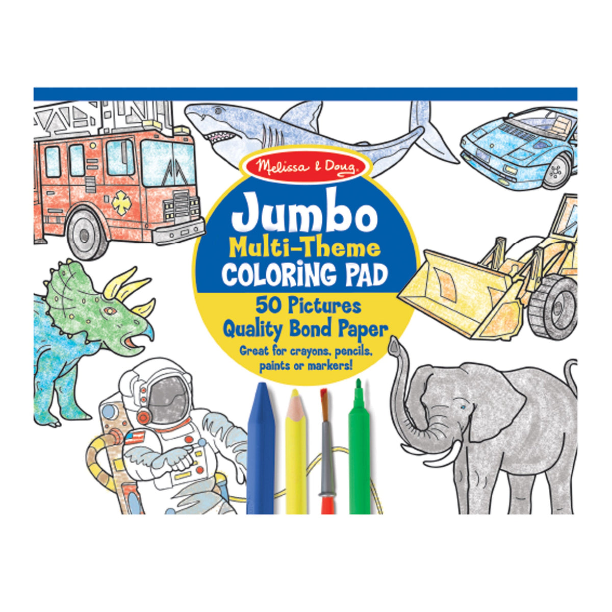 Jumbo 50-Page Kids' Coloring Pad - Space, Sharks, Sports, and More I7