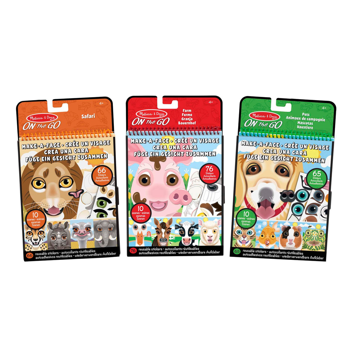 Make-A-Face Reusable Sticker Pad 3-Pack: Safari, Farm, Pets F5