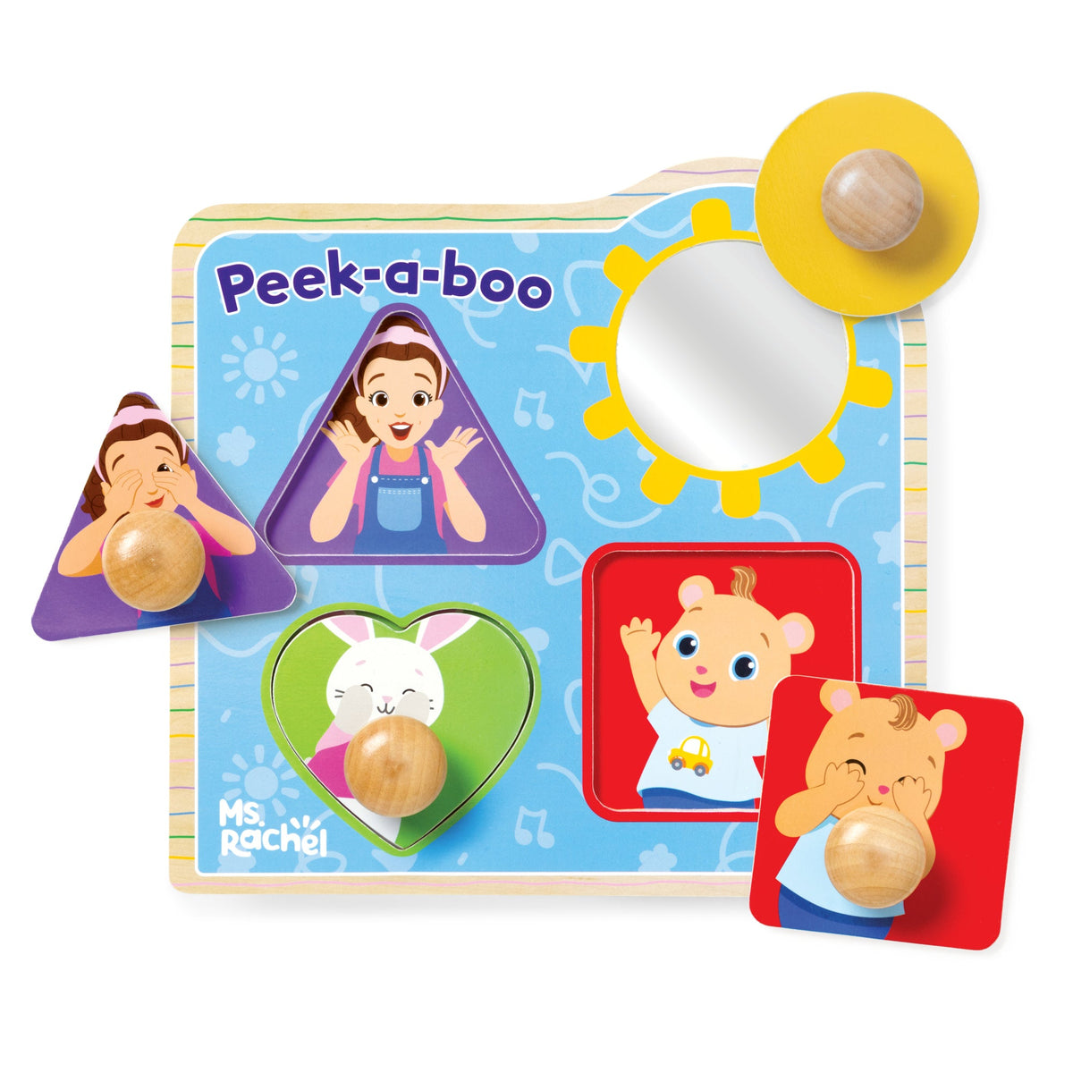 Ms. Rachel™ Wooden Peek-a-Boo Jumbo Peg Puzzle – 4 Pieces B9