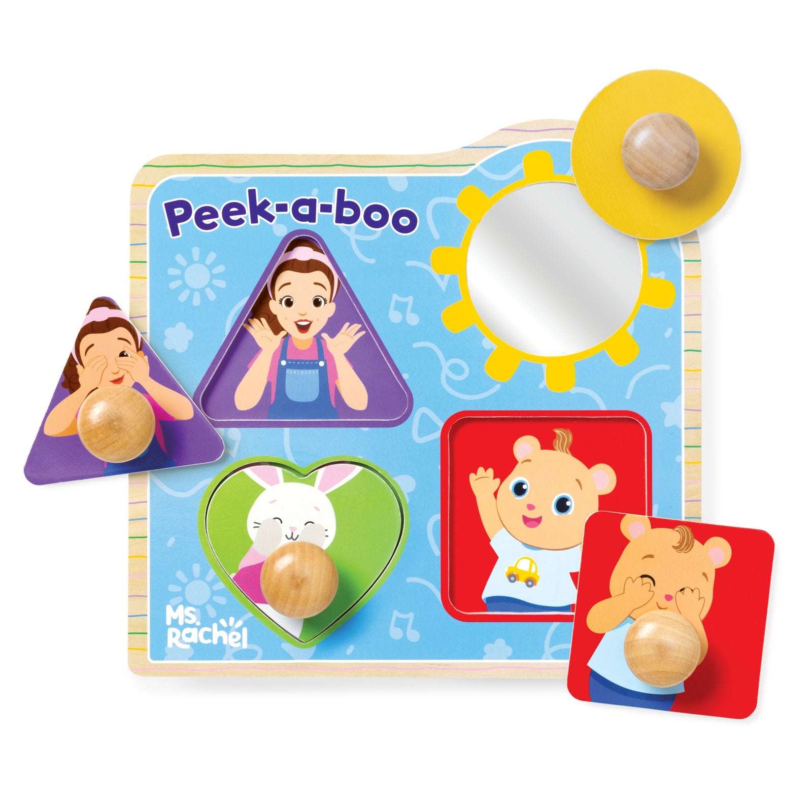 Ms. Rachel™ Wooden Peek-a-Boo Jumbo Peg Puzzle – 4 Pieces O6