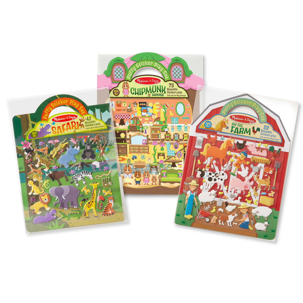 Puffy Sticker Play Set 3-Pack: On the Farm, Safari, Chipmunk House N4