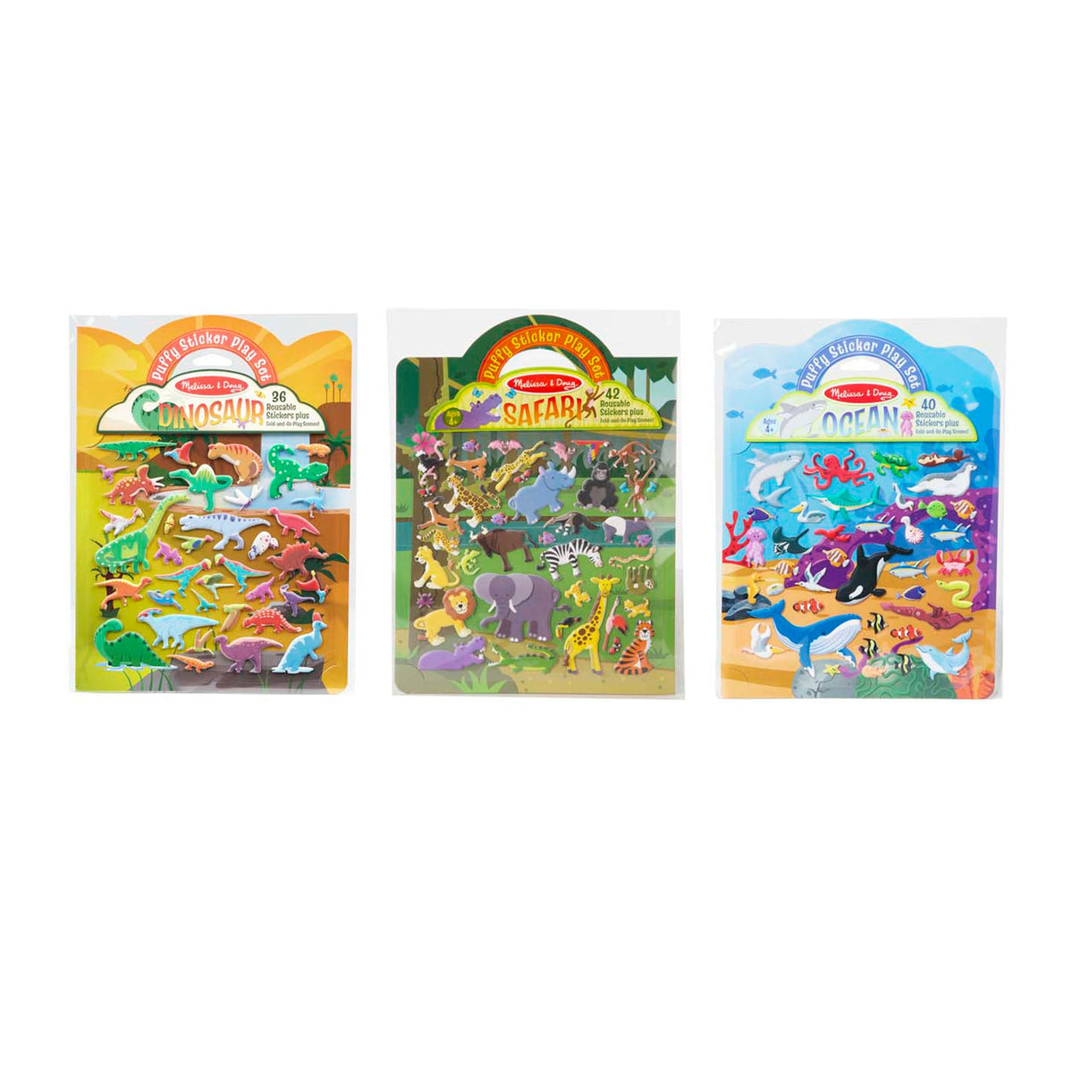 Puffy Sticker Play Set 3-Pack: Safari, Dinosaur, Ocean N8