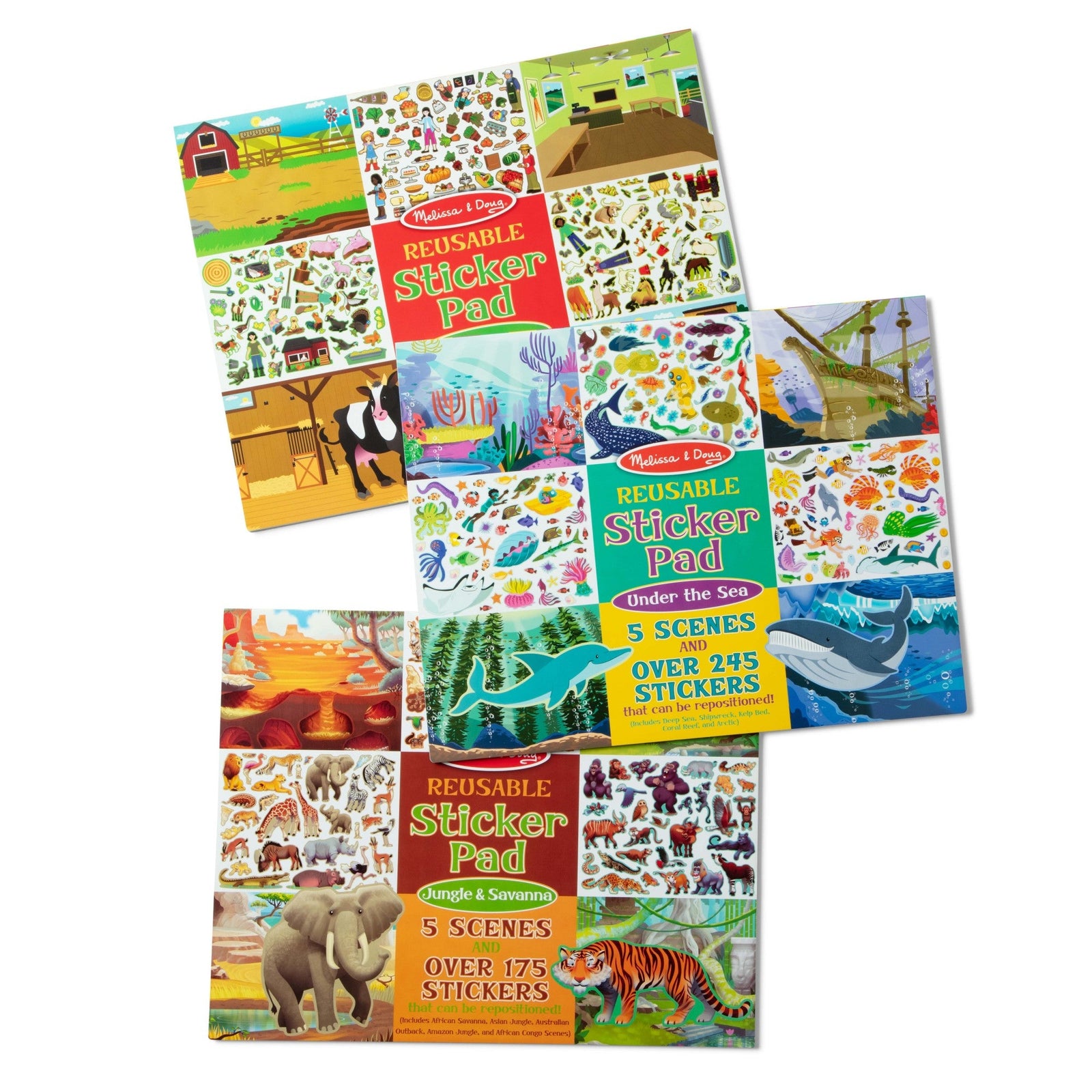 Reusable Sticker Pad 3-Pack: Jungle, Farm, Under the Sea E7