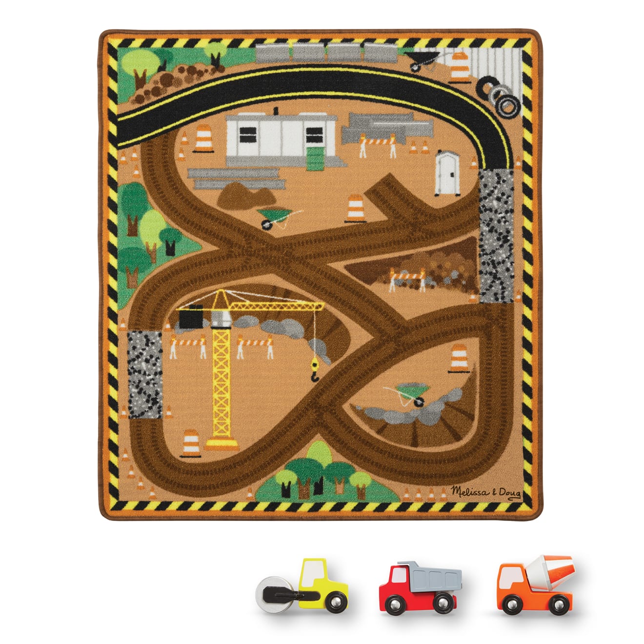 Round the Construction Zone Work Site Rug & Vehicle Set E4