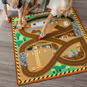 Round the Construction Zone Work Site Rug & Vehicle Set E4