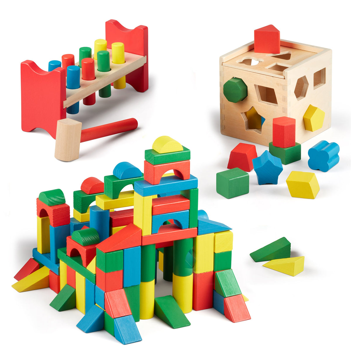Stack, Sort & Pound Wooden Toy Collection F7