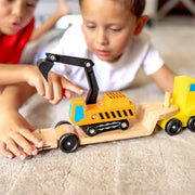 Trailer & Excavator Wooden Vehicles Play Set P0
