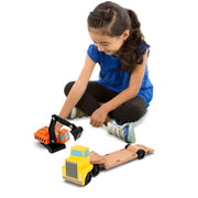 Trailer & Excavator Wooden Vehicles Play Set P0