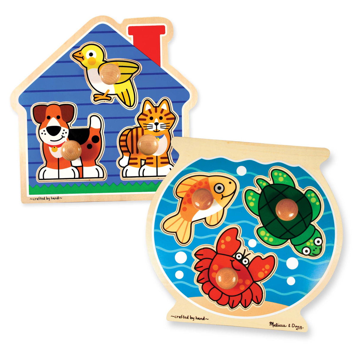 Wooden Jumbo Peg Puzzle 2-Pack: Fish Bowl, House Pets N4
