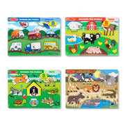 Wooden Peg Puzzle 4-Pack – Vehicles, Farm, Safari, Pets X8