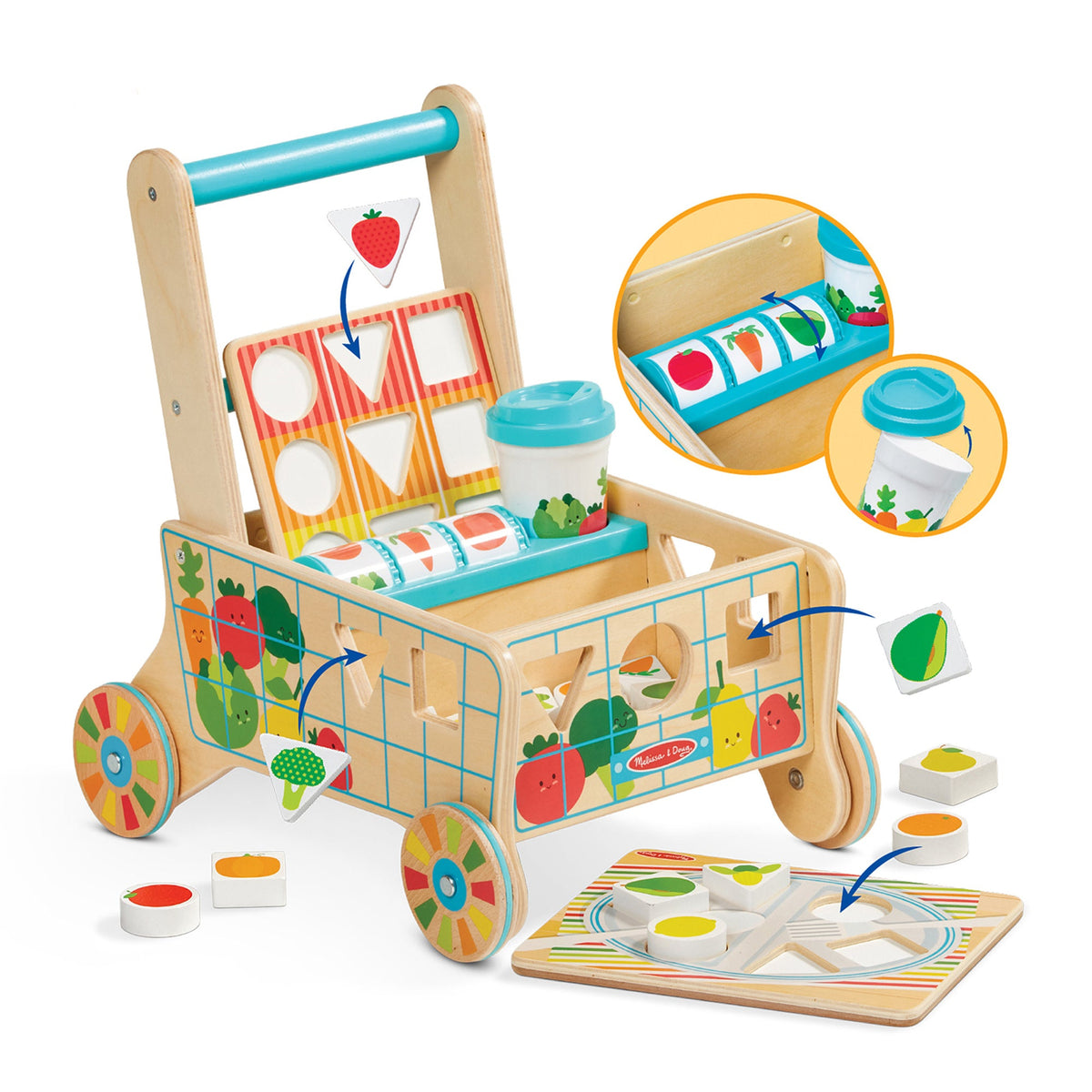 Wooden Shape Sorting Grocery Cart X0