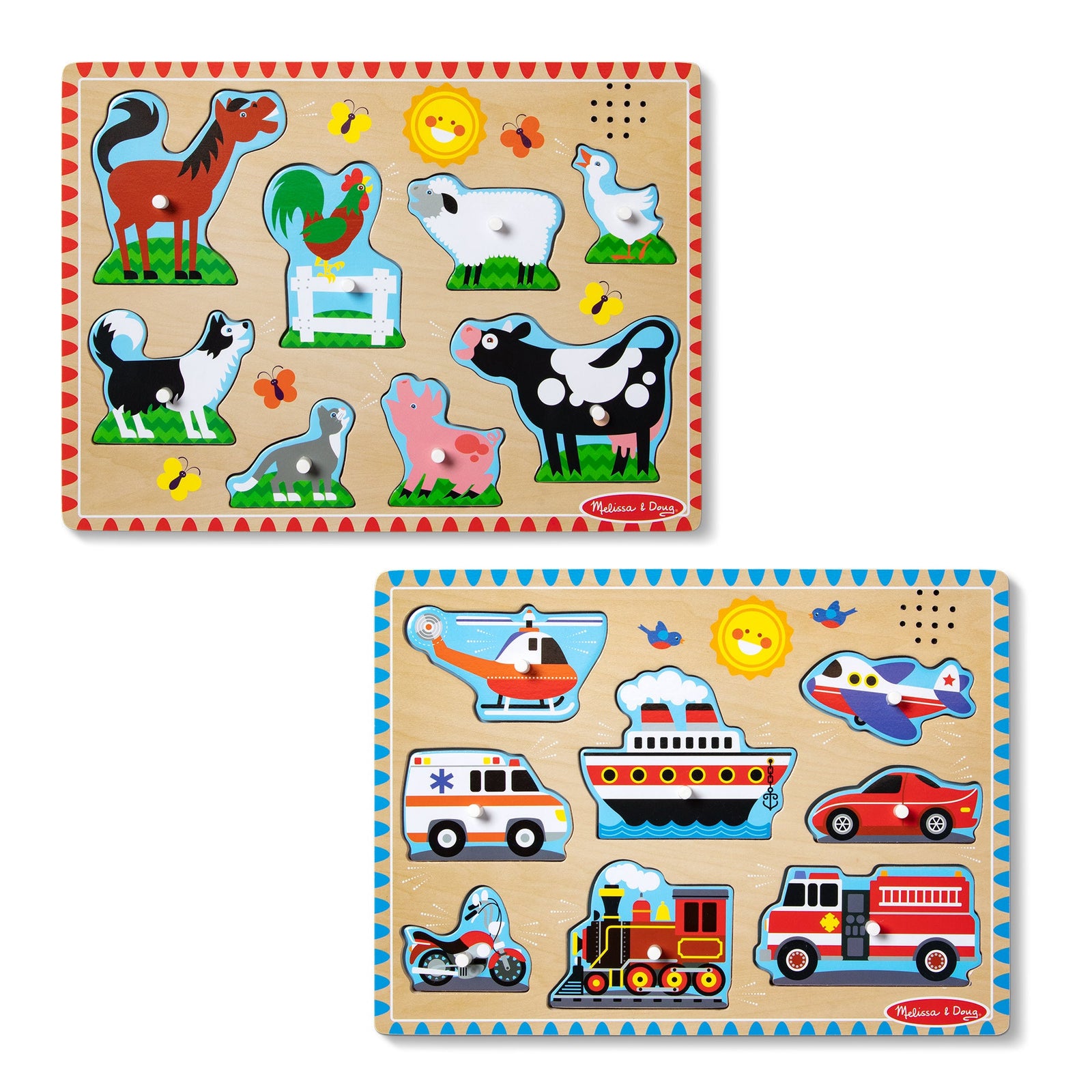 Wooden Sound Puzzle 2-Pack – Farm Animals, Vehicles Y7