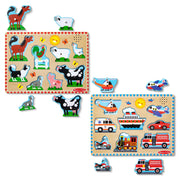 Wooden Sound Puzzle 2-Pack – Farm Animals, Vehicles Y7